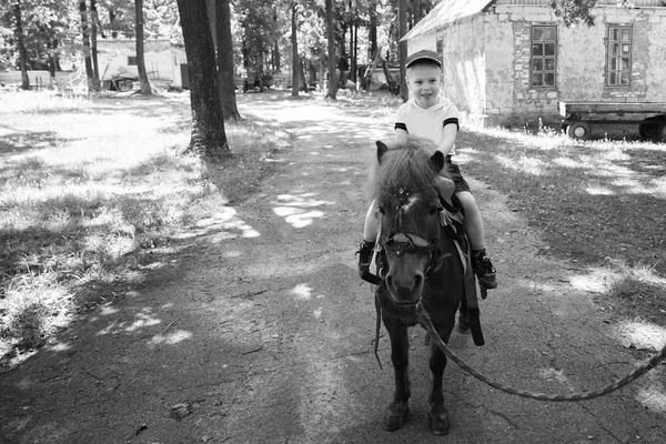 Мальчик на лошади на природе — стоковое фото