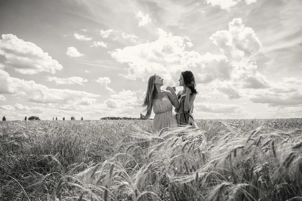 Két fiatal lány egy Búzamező állva. — Stock Fotó