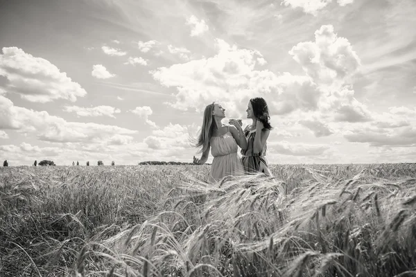 Due ragazze in piedi in un campo di grano . — Foto Stock