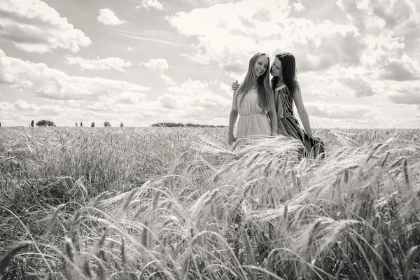 Dwie młode dziewczyny w polu pszenicy. — Zdjęcie stockowe