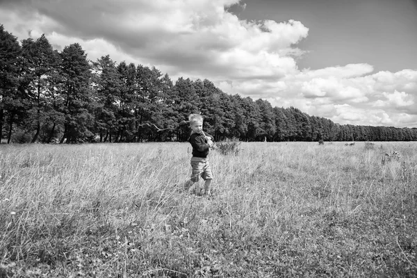 Malý chlapec na poli — Stock fotografie