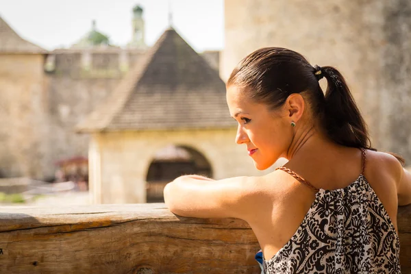 Girl in ancient castle — Stock Photo, Image