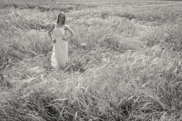 Dáma v pšeničné pole. — Stock fotografie