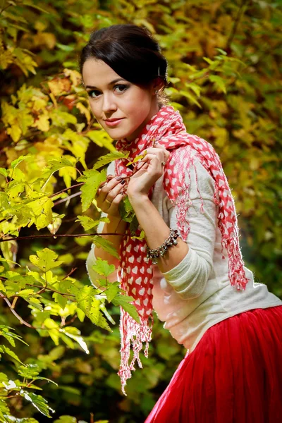 Retrato jovem mulher no parque de outono . — Fotografia de Stock