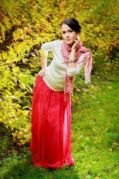 Retrato de mujer joven en el parque de otoño . — Foto de Stock