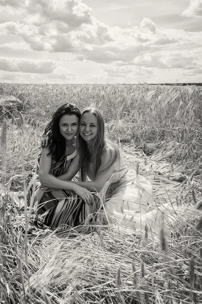 Filles debout dans un champ de blé . — Photo