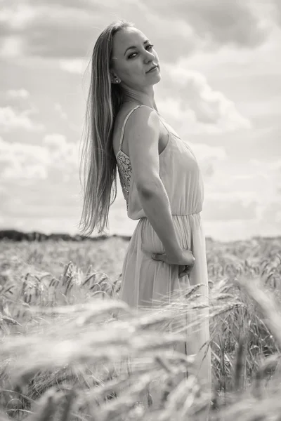 Blonde woman in the summer field — Stock Photo, Image