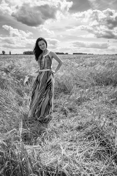 Jovem mulher no campo de verão — Fotografia de Stock