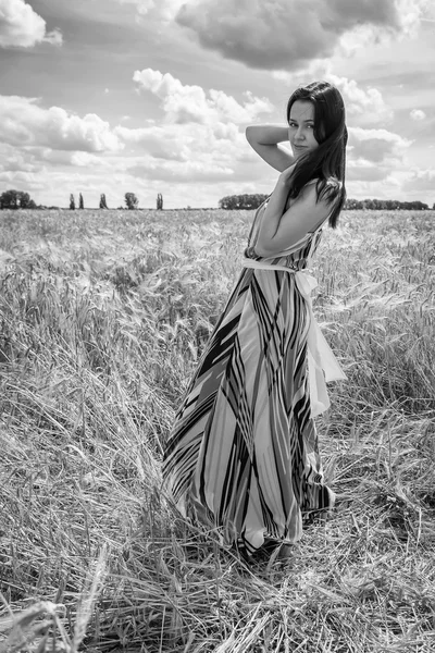 Jeune femme dans le champ d'été — Photo