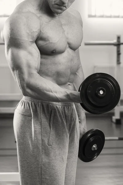 ダンベルでワークアウトする筋肉の男 — ストック写真