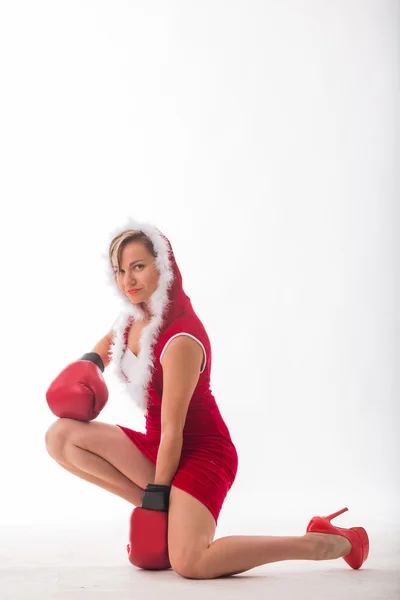 Woman posing in boxing gloves — Stock Photo, Image