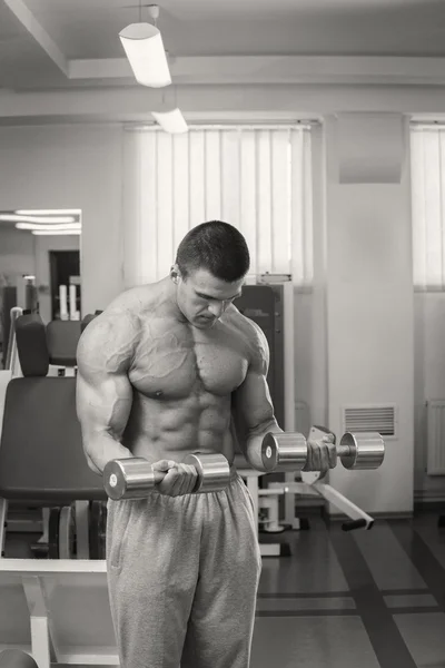 Muscular man working out with dumbbells — Stock Photo, Image