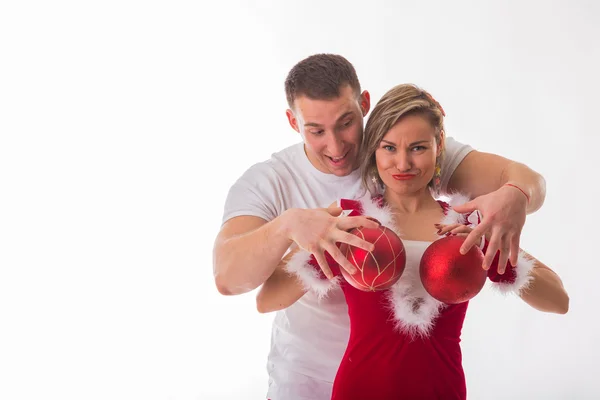 Hombre y mujer disfrazados de Navidad —  Fotos de Stock