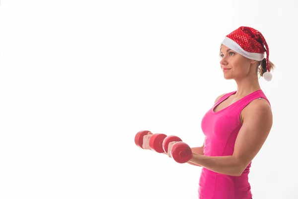 Blonde in a Christmas hat — Stock Photo, Image