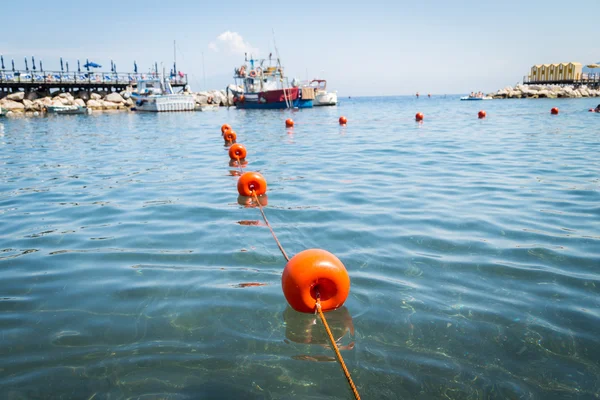 Buoy and ships in sea — Stock Photo, Image