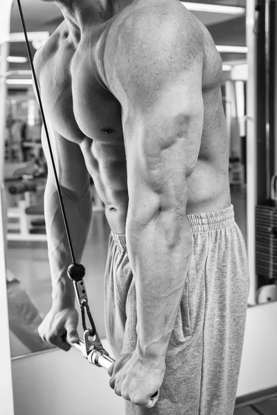 Μυώδης άνδρας από τη γυμναστική με βάρη — Φωτογραφία Αρχείου
