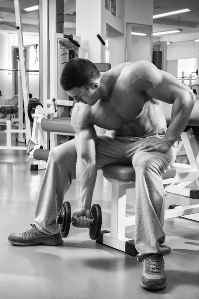 Hombre musculoso haciendo ejercicio con pesas —  Fotos de Stock