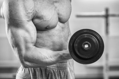 spor salonunda halter alıştırmalar yapan erkek