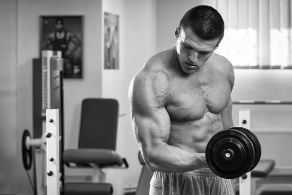 Vücut egzersizleri dumbbells ile yapar — Stok fotoğraf