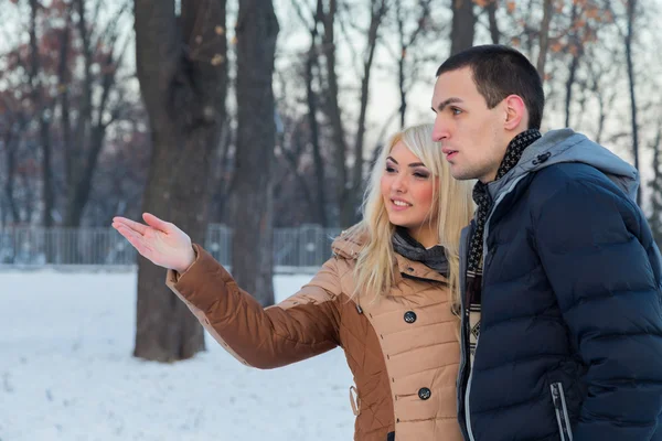 Coppia posa all'aperto in inverno — Foto Stock