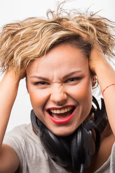 Gorgeous blonde with headphones — Stock Photo, Image