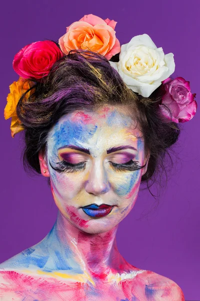 Model s barevný make-up — Stock fotografie