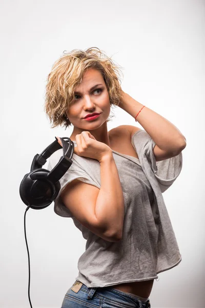 Gorgeous blonde with headphones — Stock Photo, Image