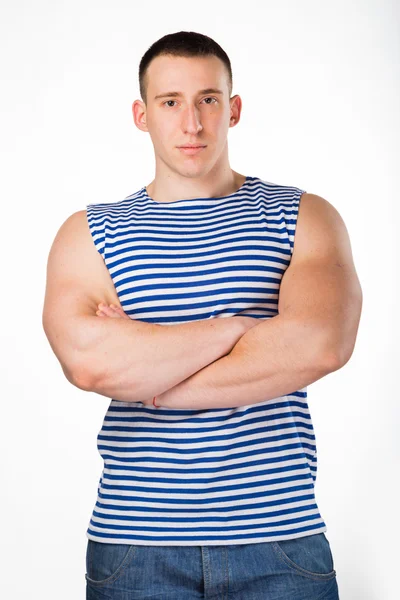 Gespierde mens in een gestreepte kleren — Stockfoto