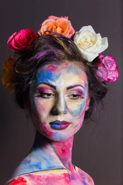 Model s barevný make-up — Stock fotografie