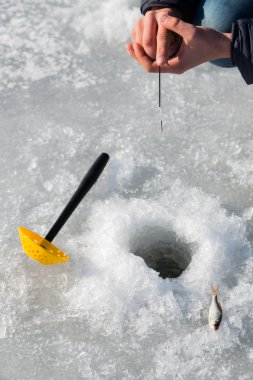 Buz balıkçılık kuyudan balıkçı