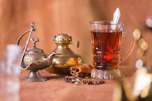 Vintage tea glass and keetles — Stock Photo, Image