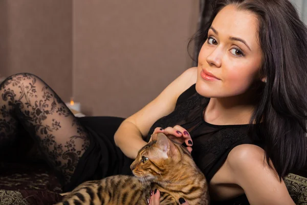 Beautiful woman and cat