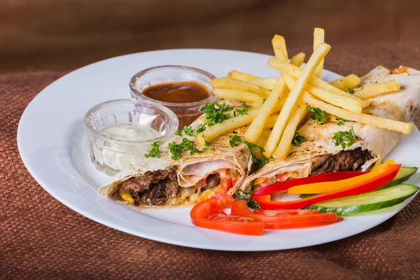 Shawarma with fries potato — Stock Photo, Image