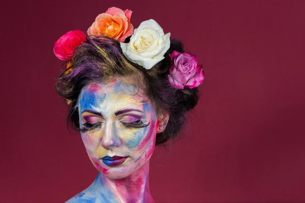 Kobieta kolorowy makijaż — Zdjęcie stockowe