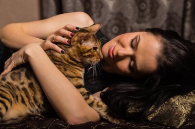 Beautiful woman with cat clipart
