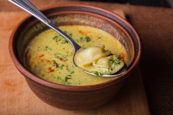 Вкусный суп в миске — стоковое фото