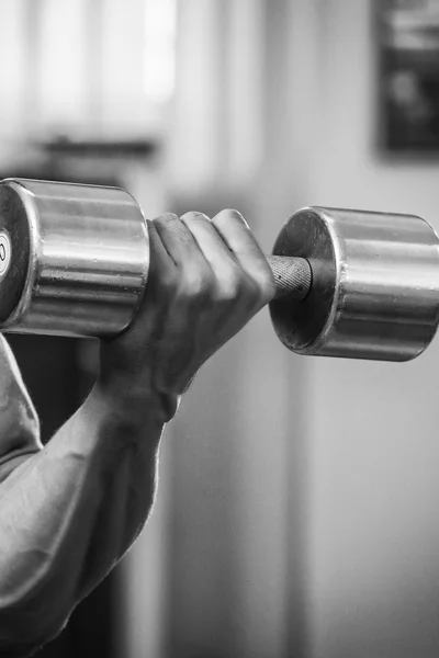 Bodybuilder trains the muscles of the arms. — Stock Photo, Image