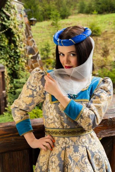 Uma mulher bonita em vestido medieval — Fotografia de Stock