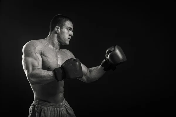 Boxeador profissional em um fundo escuro — Fotografia de Stock