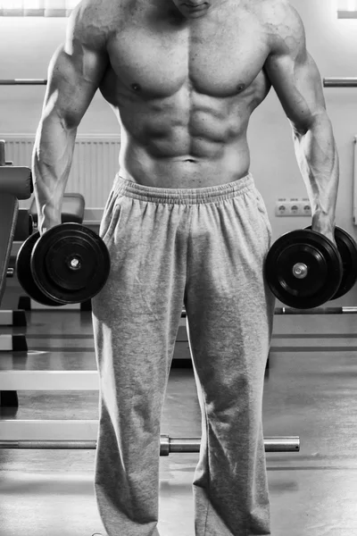 Muscular man working out with dumbbells — Stock Photo, Image