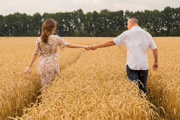 Buğday alan arasında genç Çift