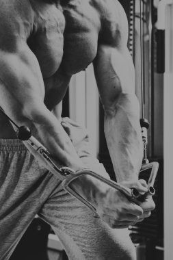 Güçlü kas adam jimnastik egzersizleri yapıyor.