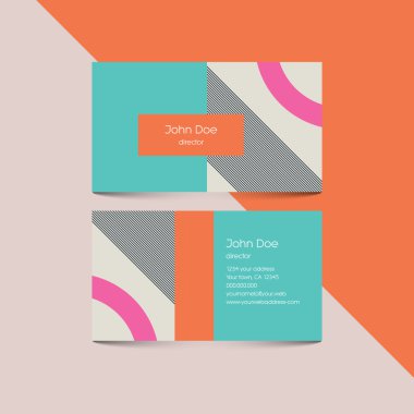 Malzeme tasarım kartvizit şablonu 80s ile arka plan stili. Modern retro öğeler ve geometrik şekiller.