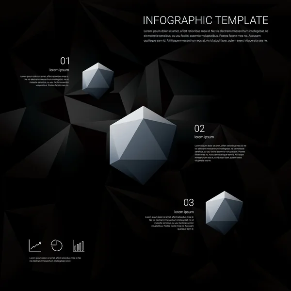 Svarta låga poly bakgrund med infographics menyalternativ för affärspresentationer. Vit geometriska diamant sexkantiga figurer. — Stock vektor