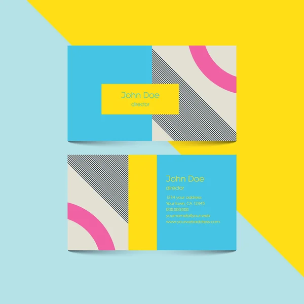Plantilla de tarjeta de visita con fondo retro abstracto de los años 80, formas geométricas y patrón . — Vector de stock