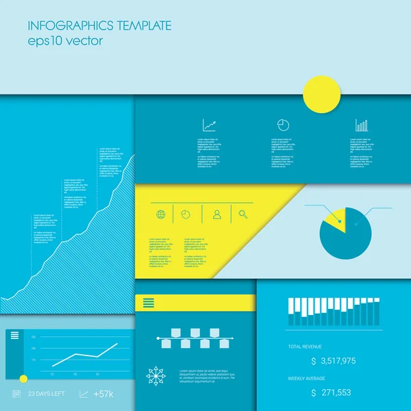 Plantilla de infografías con gráficos y gráficos empresariales, otros elementos para la presentación de datos o la cronología del proyecto . — Vector de stock