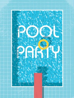 Pool party invitation poster, flyer or leaflet template. Retro style swimming pool with life preserver. clipart