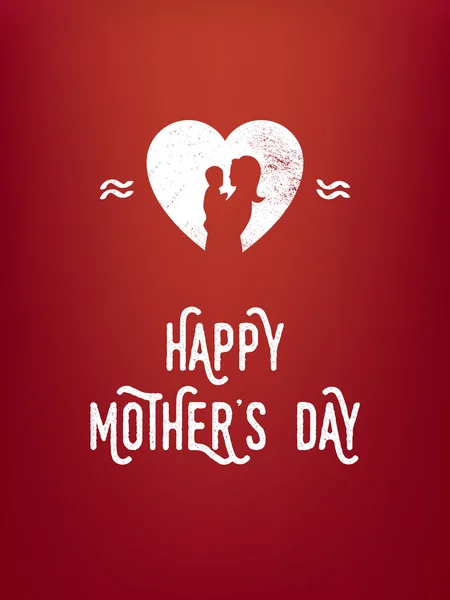 Mothers day card template with woman and baby silhouette in a heart. — Stock Vector