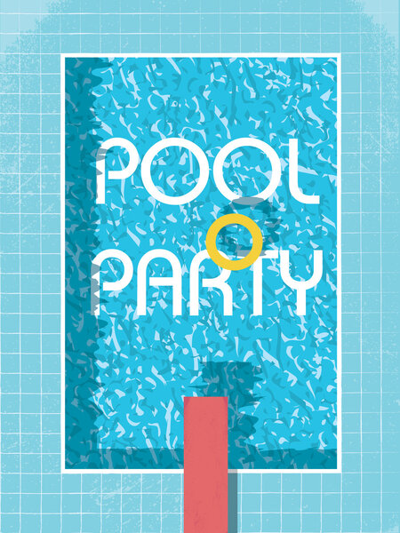 Pool party invitation poster, flyer or leaflet template. Retro style swimming pool with life preserver.