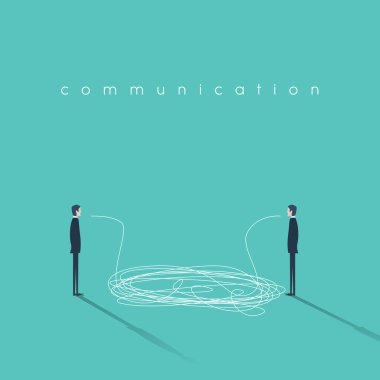 Business communication concept illustration with tangled lines. Businessmen having conversation symbol. Sign of misunderstanding or communicating breakdown. clipart
